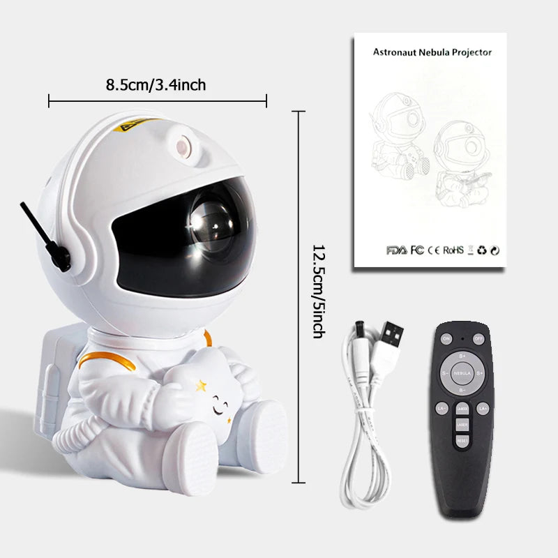 Astronaut Star Projector Night Light – USB Rechargeable & Remote Control