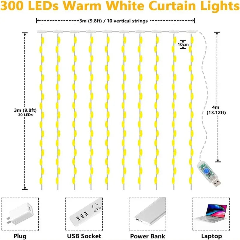 LED Curtain String Lights – 3M USB Fairy Lights for Holidays & Parties