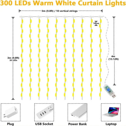 LED Curtain String Lights – 3M USB Fairy Lights for Holidays & Parties