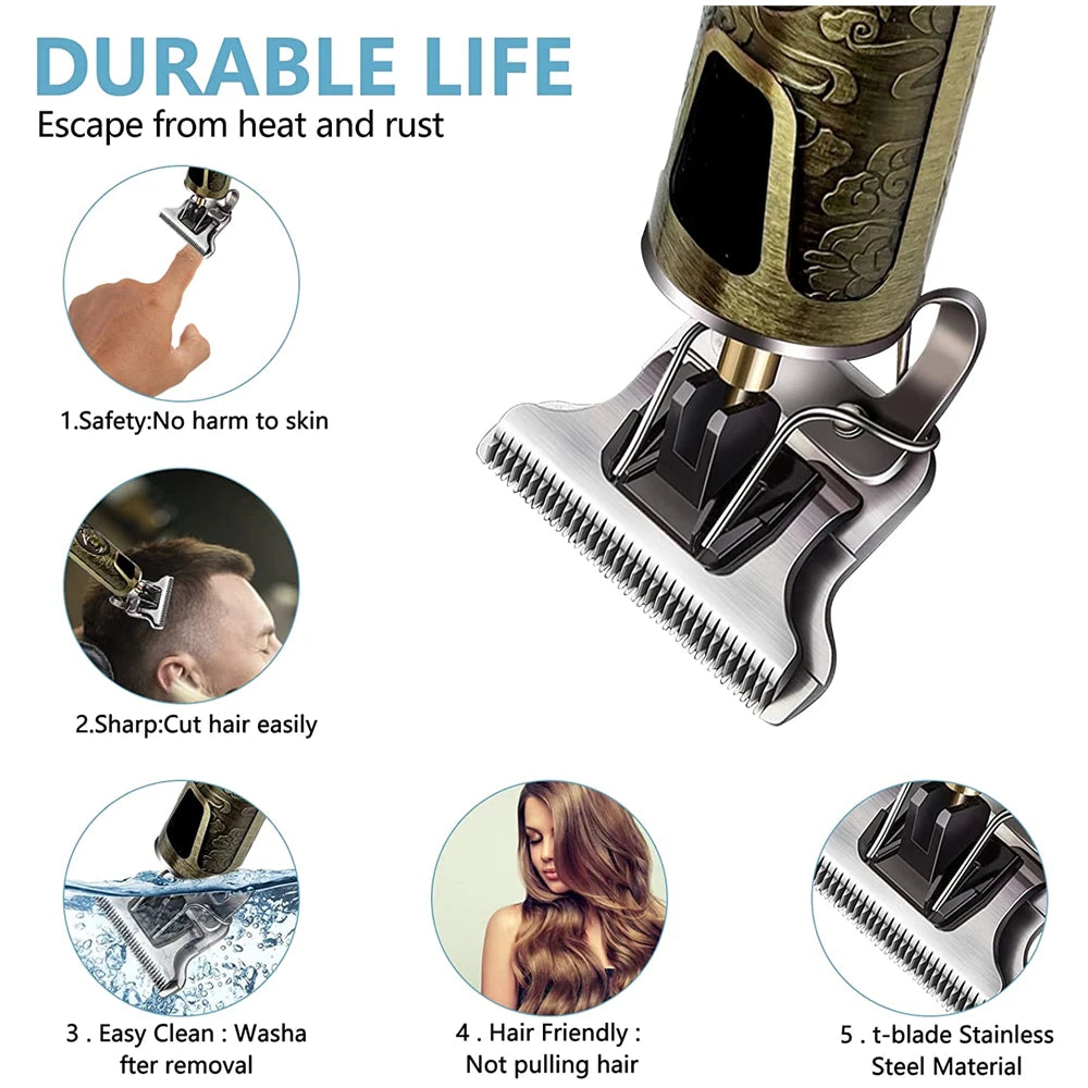 T9 Vintage Electric Hair Trimmer for Men – Rechargeable & Stylish