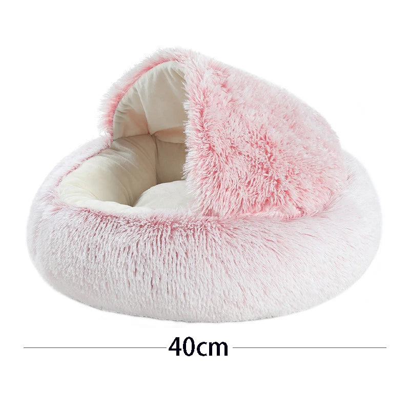 Plush Covered Cat Bed – Warm Round Sleeping Nest for Small Dogs & Kittens