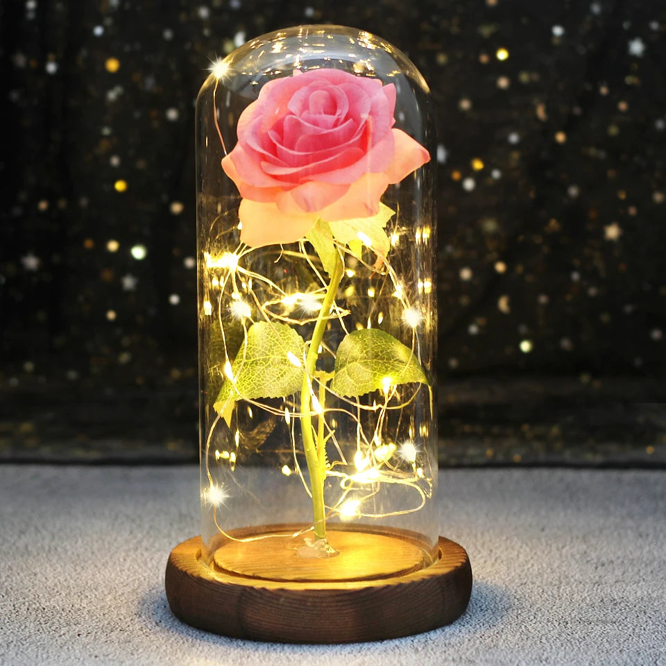 Galaxy Rose with Fairy Lights in Dome – Perfect Gift