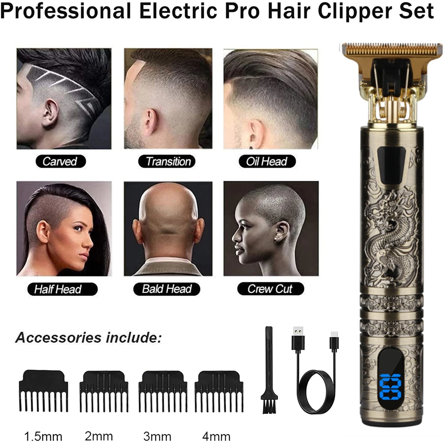 T9 Vintage Electric Hair Trimmer for Men – Rechargeable & Stylish