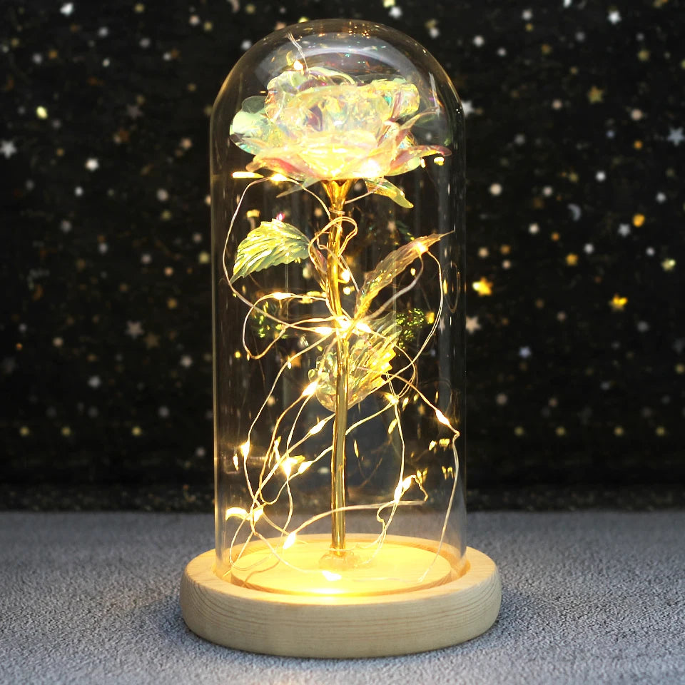 Galaxy Rose with Fairy Lights in Dome – Perfect Gift