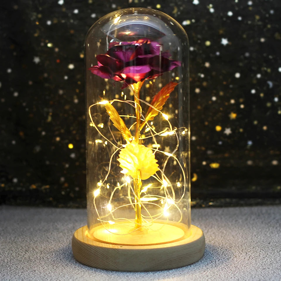Galaxy Rose with Fairy Lights in Dome – Perfect Gift