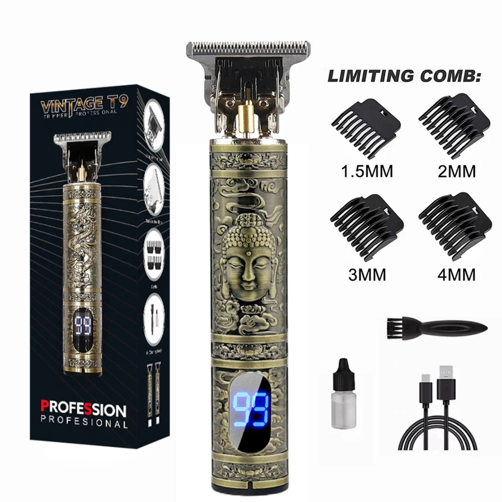 T9 Vintage Electric Hair Trimmer for Men – Rechargeable & Stylish