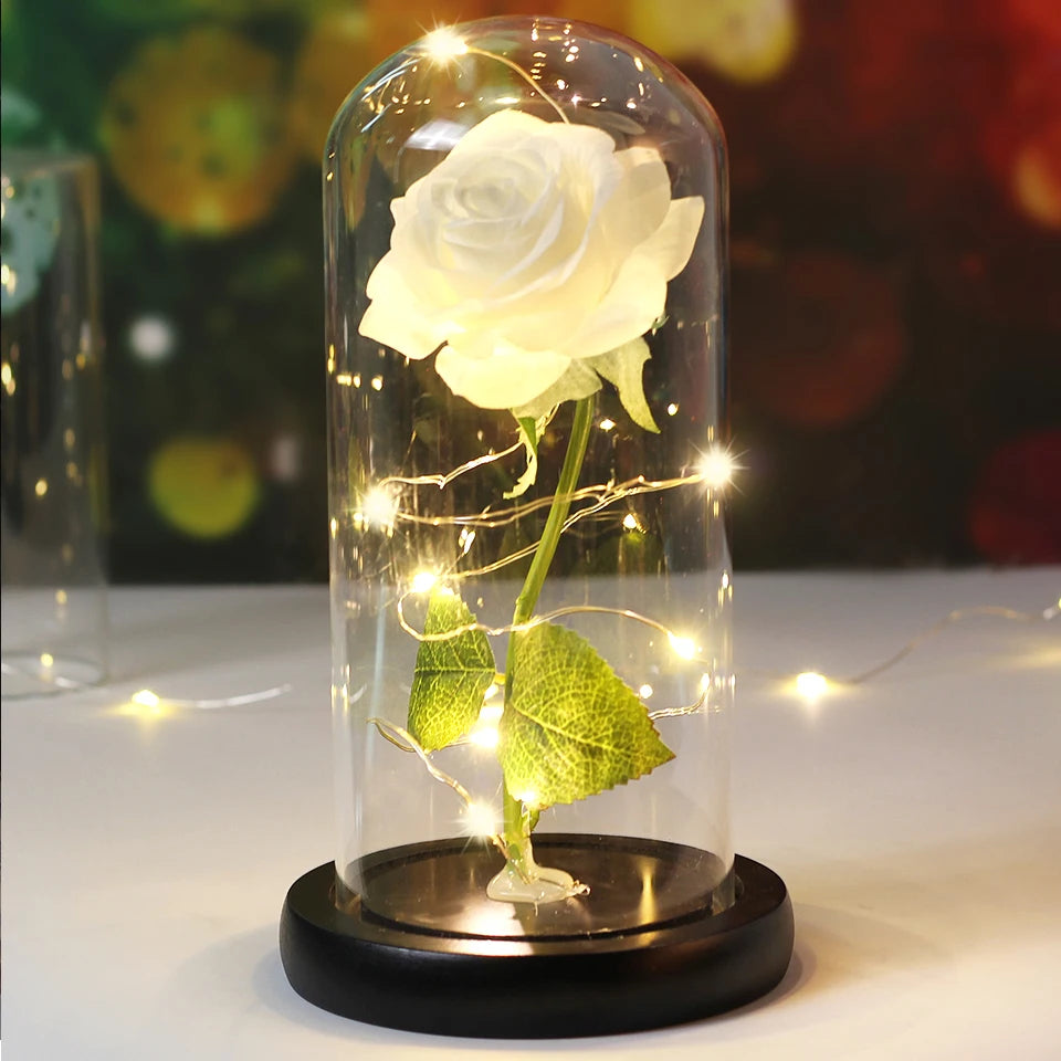 Galaxy Rose with Fairy Lights in Dome – Perfect Gift