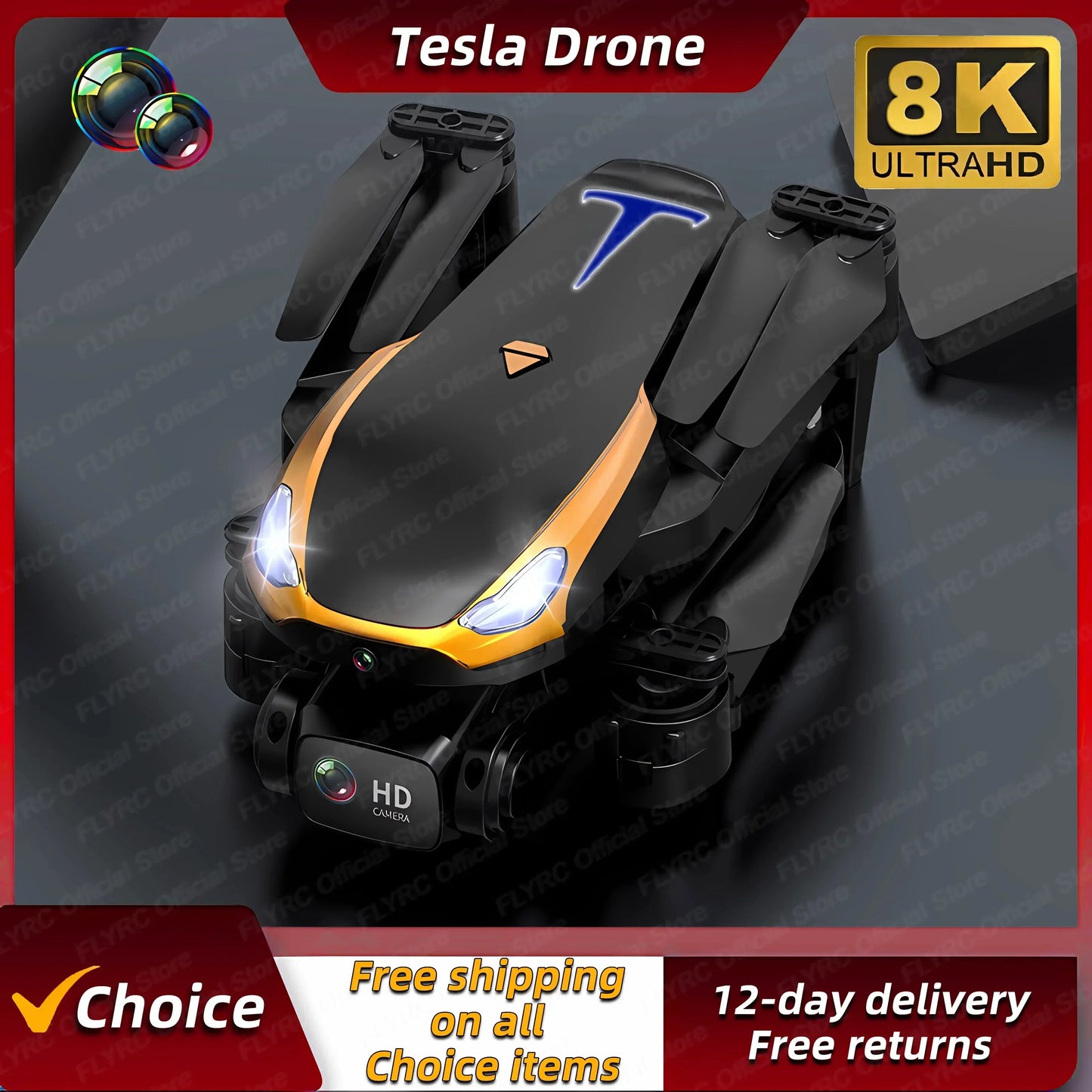 Tesla 8K Drone with GPS & Obstacle Avoidance
