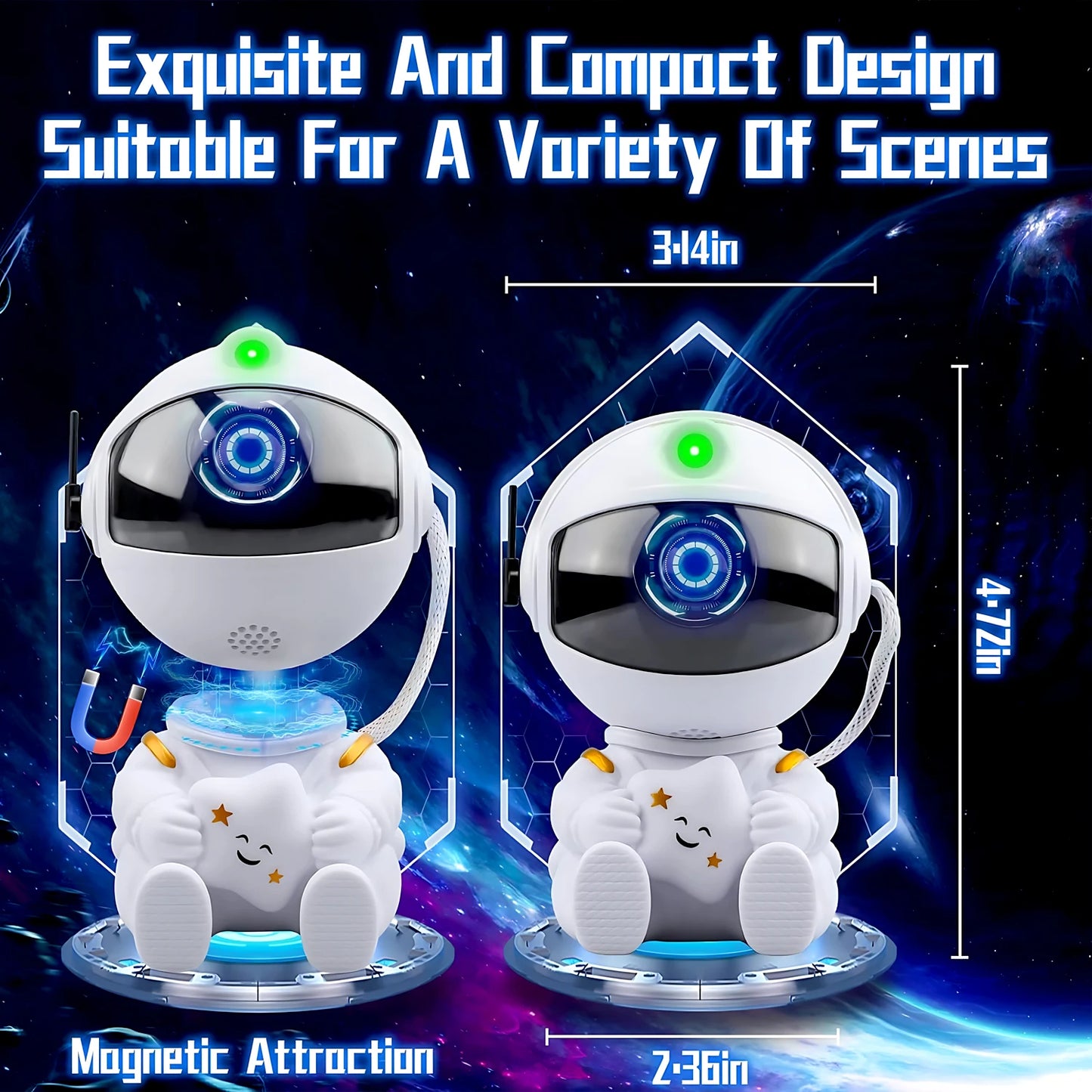 Astronaut Star Projector Night Light – USB Rechargeable & Remote Control