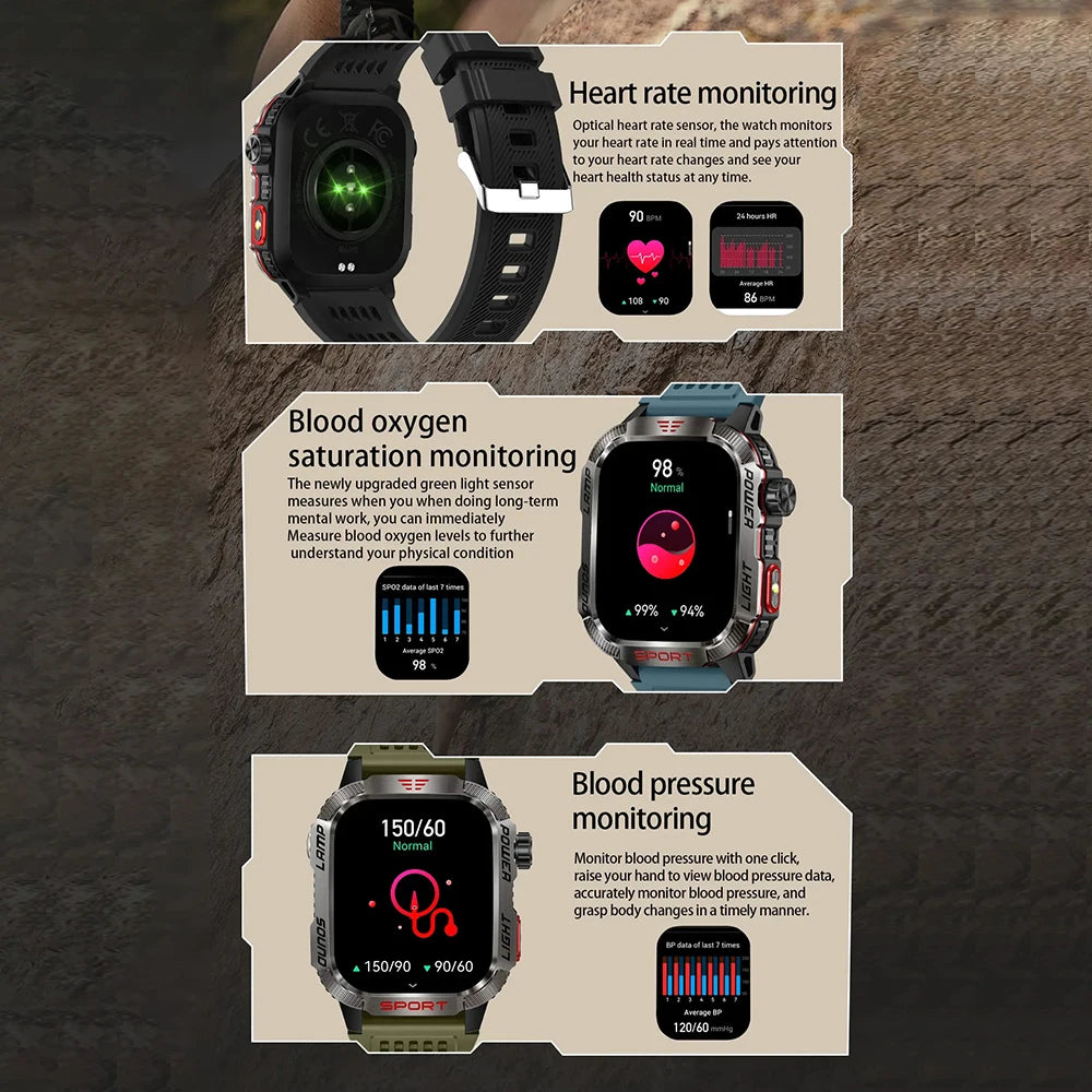 2024 Outdoor Smartwatch with Fitness Tracker & Bluetooth Calls